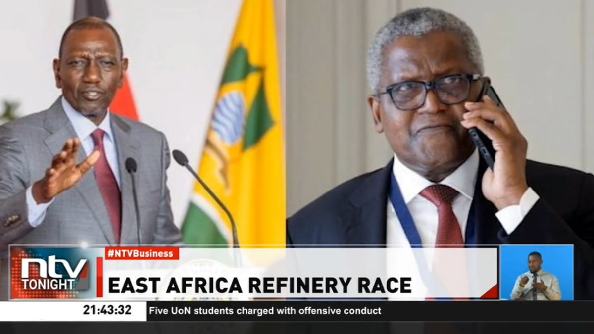 East Africa Refinery Race: Africa’s richest man, Aliko Dangote, is eyeing East Africa, bringing a USD20 billion cheque with him. Dangote is shifting his focus from Tanzania to Kenya. President Ruto has signalled that Kenya is "all in". #NTVTonight Ben Kitili Sylvia Kathoni