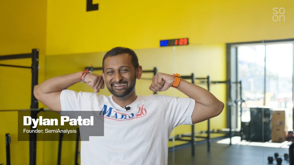 on today's episode of Swole as a Service i brought my good friend Dylan Patel of SemiAnalysis to the gym to do a push workout while answering a pretty simple question: - can china beat the US at AI? anyway what people really want to see is how many pushups dylan can do in 60 seconds so we did that too... 01:08 - Warm up / What does SemiAnalysis actually do? 02:21 - Flat dumbbell chest press / Open source vs. closed source models 05:10 - Seated dumbbell shoulder press / IP theft in the AI race 08:30 - Leg press / Playing out Taiwan scenarios 12:37 - Chestmaxxer challenge / Can China beat the US at AI?