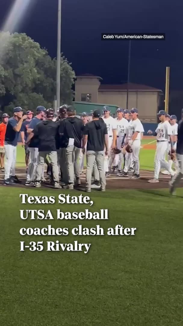 Texas State baseball fell to UTSA 19-4 Tuesday night, but that was far from the end of the confrontation between the two teams. When Texas State head coach Steven Trout and UTSA head coach Patrick Hallmark met on the diamond at the game's conclusion, an argument ensued, and coaches from both staffs could be seen yelling and shoving each other.