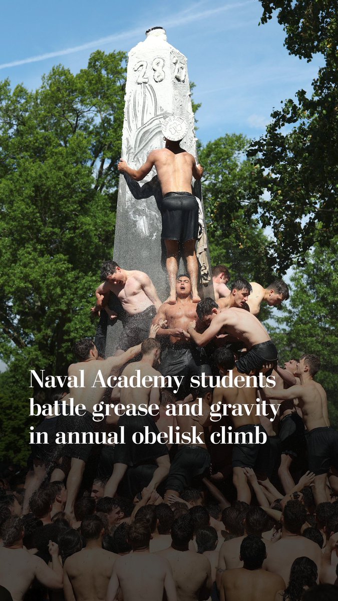 First year students at the U.S. Naval Academy in Maryland scaled the greased up Herndon Monument on Wednesday in an annual tradition. The 2029 graduating class completed the climb in 2 hours and 17 minutes, according to local news outlets.