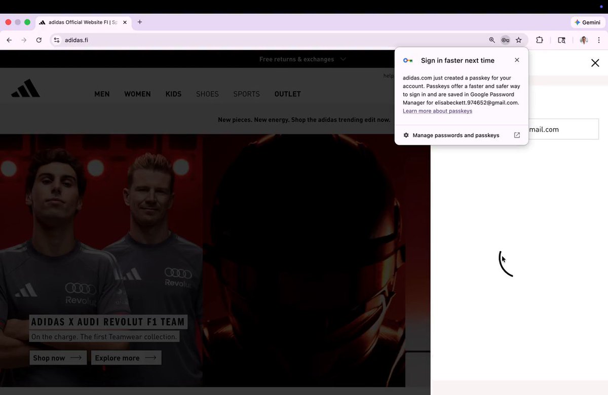 Adidas replaced the "forgot password" reset loop with passkeys at scale → With passkeys, they achieved: 99% sign-in success rate 8% adoption lift with automatic passkey creation <0.3% orphaned passkey rate with Signal API