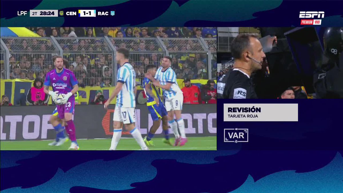 🔥 ¡EXPULSADO MARAVILLA MARTÍNEZ EN UN PARTIDO CALIENTE EN ARROYITO! El delantero vio la tarjeta roja tras el llamado del VAR a Herrera y Racing jugará con uno menos lo que resta del partido ante Rosario Central. ▶️ ESPN Premium | Suscribite al Pack Fútbol | #TorneoApertura 🇦🇷