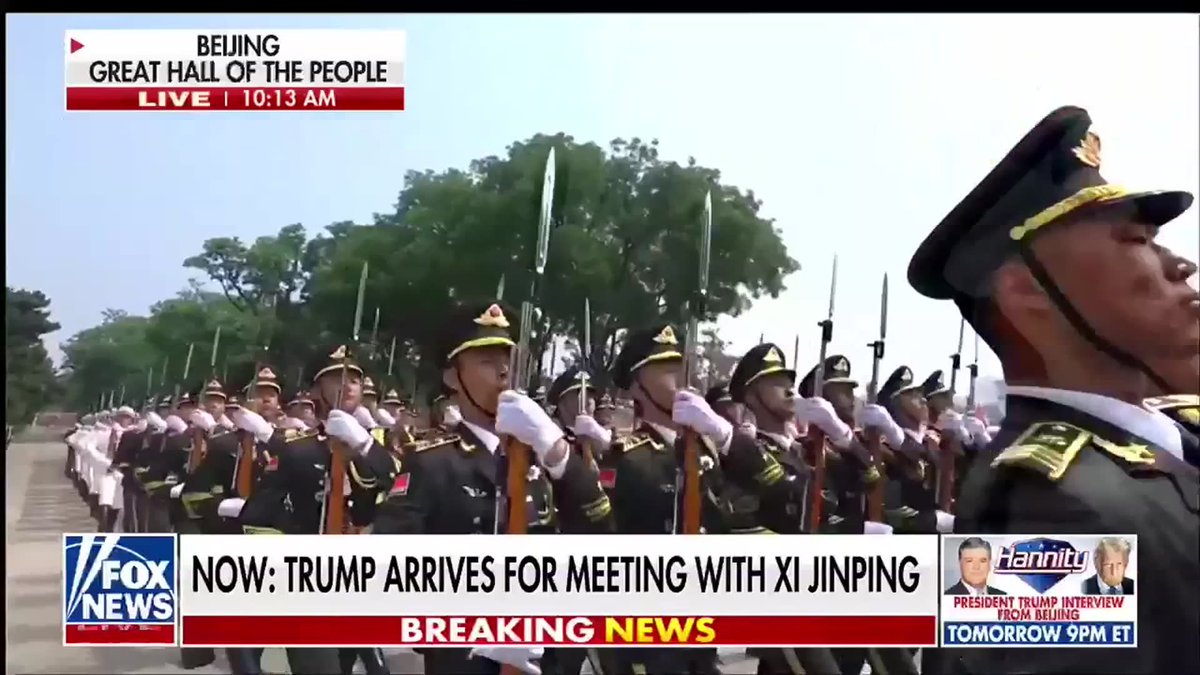 NOW: President Trump watches a ceremony with Chinese President Xi Jinping after arriving at the Great Hall of People in Beijing.