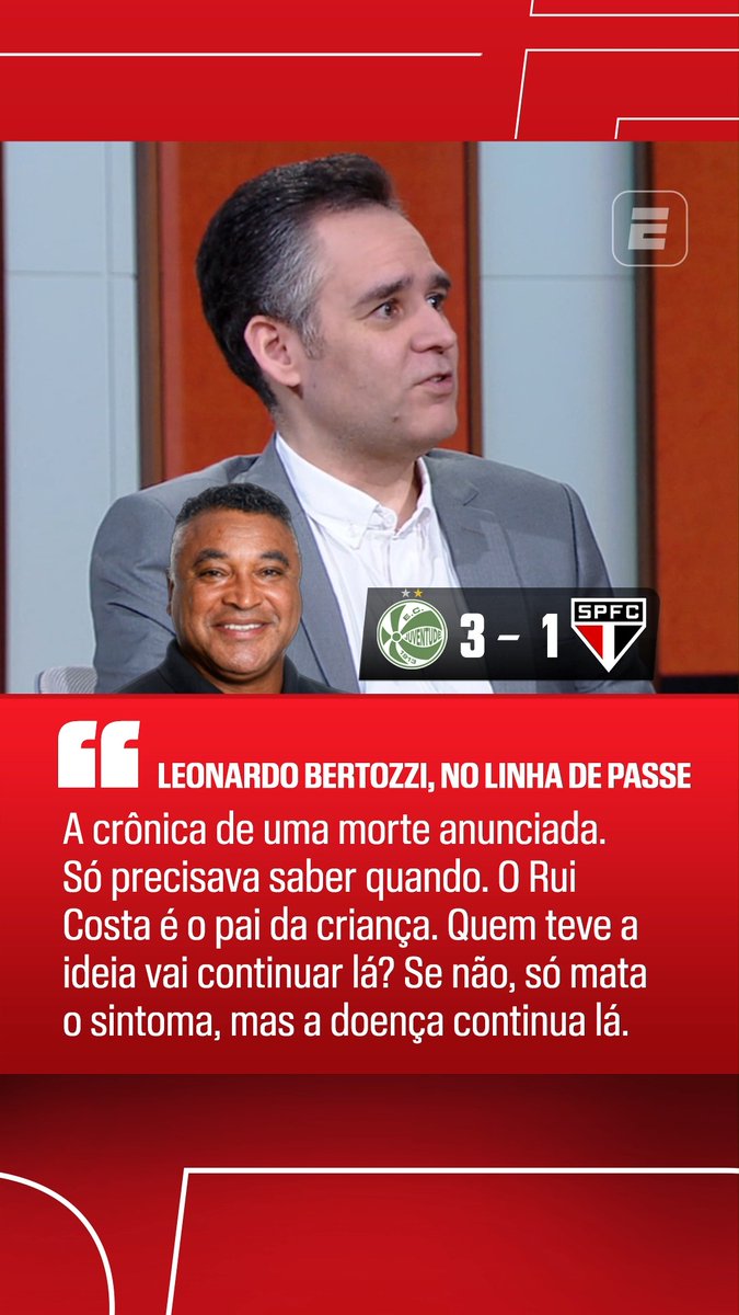 Leonardo Bertozzi questionou a permanência de Rui Costa no comando do futebol do São Paulo após a demissão do técnico Roger Machado. #FutebolNaESPN