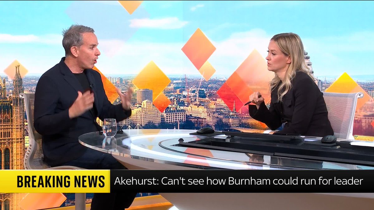 🗣️ "The only person who can go head-to-head with Nigel Farage is Andy Burham." Former Burnham advisor Sacha Lord speaks to Sophy Ridge about whether the Greater Manchester Mayor could run in a leadership contest, if one is triggered.