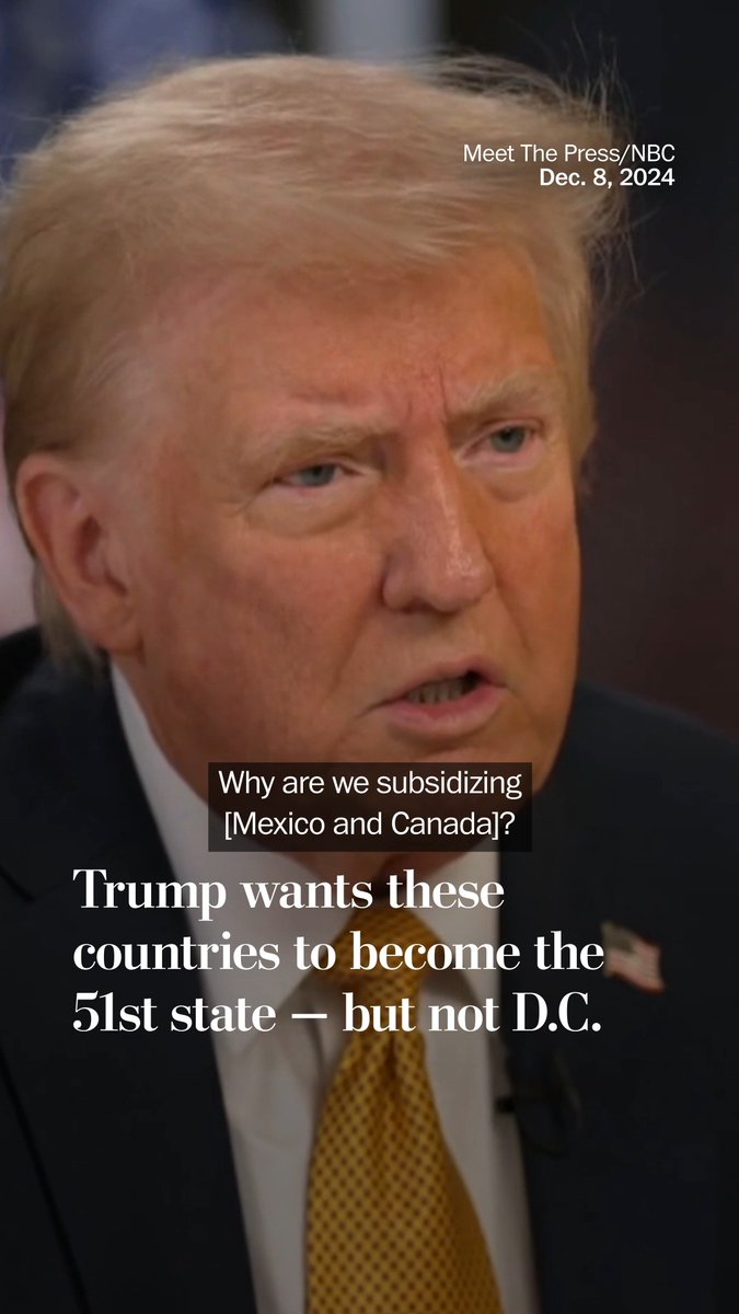 President Donald Trump has a history of saying he wants other countries to become the U.S.'s 51st state — but has previously said he is an "absolute no" on statehood for Puerto Rico, and has called D.C. statehood "ridiculous." Read more: