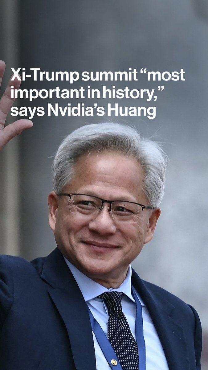 "I've come to support President Trump in one of the most important summits in human history." Nvidia CEO Jensen Huang says both President Xi and Trump were "inspiring" and "welcoming" at their meeting in Beijing