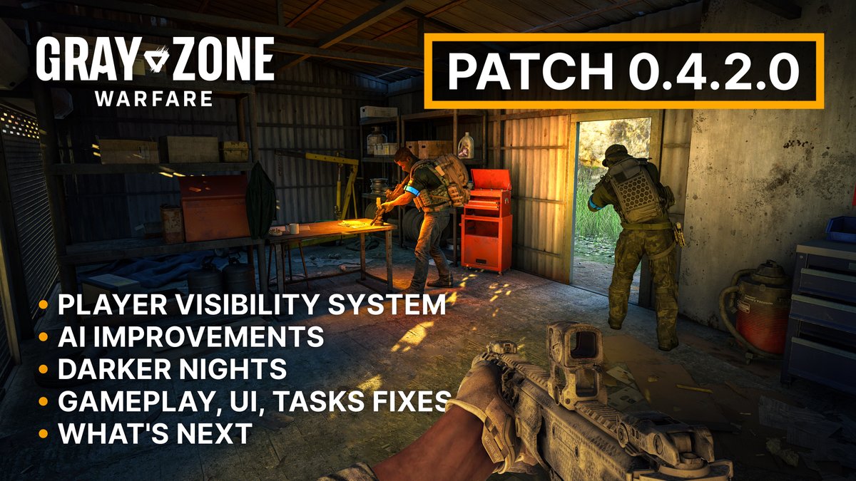 Patch 0.4.2.0 for #GZW is now live. Watch the latest devlog for a closer look at the experimental player visibility feature, along with gameplay improvements, bug fixes, and other changes included in the patch. The full changelog is available on Steam. 🔗👇