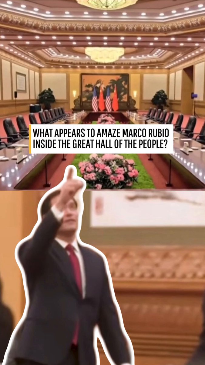 US Secretary of State Marco Rubio appeared amazed by the ceiling décor inside a meeting room at the Great Hall of the People. See what caught his eye. #ChinaUS trumpinchina2026 #insidechina