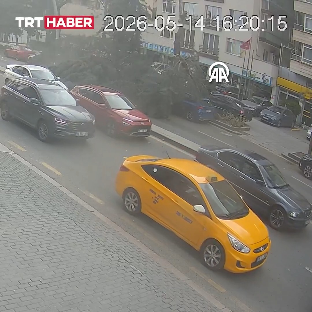 Ankara'nın Çankaya ilçesinde şiddetli rüzgar nedeniyle ağaçlar devrildi: 2 araç hasar gördü.