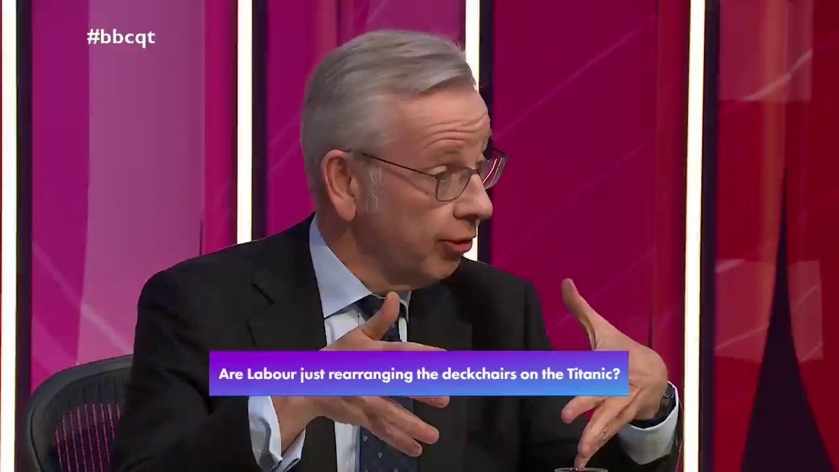 “A fear of getting involved in an argument meant that Labour, in particular the Prime Minister, didn’t make arguments” Conservative Michael Gove says changing “the face” of Labour is “not enough”, and that having a “sense of purpose” is “critical to success” #bbcqt