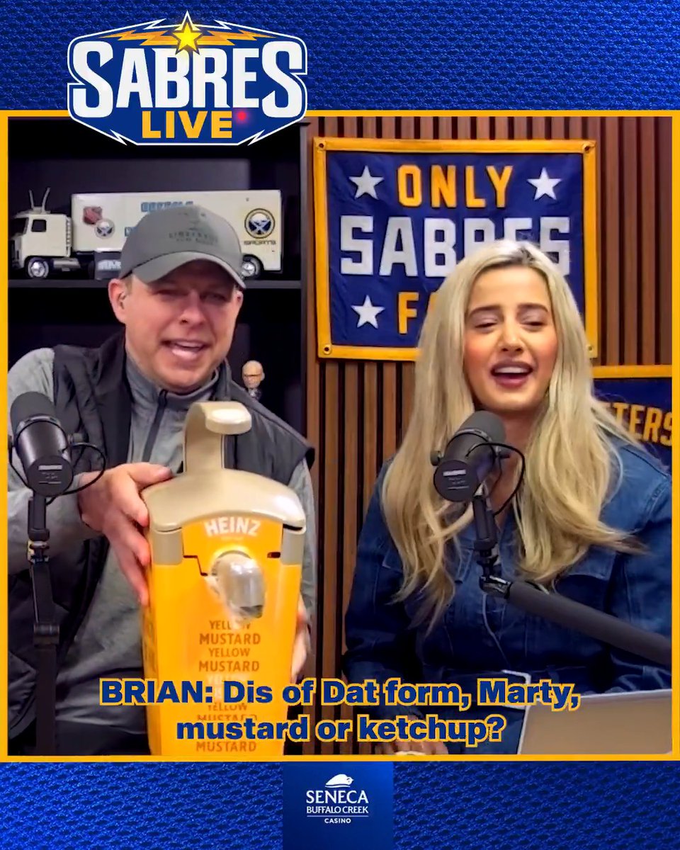 Sportsnet's Anna Dua has gone viral for her mustard obsession... So we gifted her an authentic KeyBank Center mustard dispenser 🎁 We apologize if there is a mustard shortage at tonight's game 🤷‍♂️ Watch Anna's full chat from today's Sabres Live ➡️