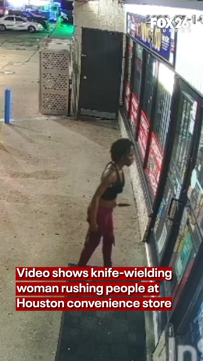 FOX 26 obtained video of a woman coming at people with a knife at a convenience store moments before she was taken into custody for allegedly stabbing a married couple. STORY: