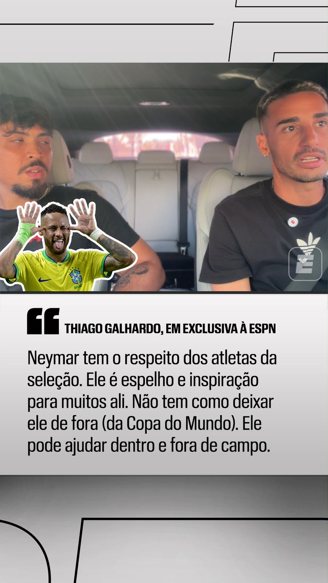 “Neymar tem o respeito dos atletas da Seleção. Não tem como deixar ele fora. Se ele for com a ideia de unir o grupo e o grupo comprar a ideia dele como a Argentina comprou do Messi, dá pra todo mundo se abraçar.” 🎙️ Galhardo 🎥 ESPN Brasil SportsCenter Brasil
