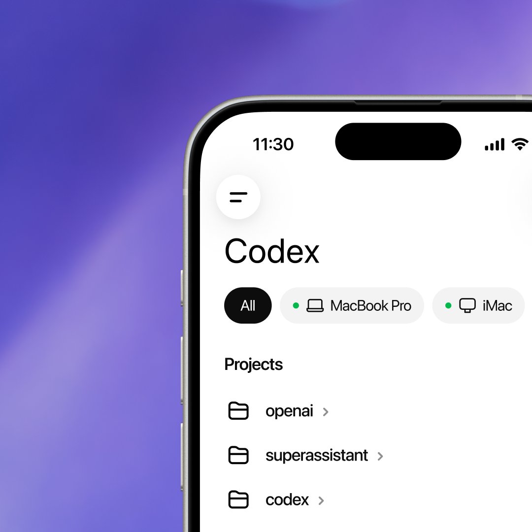 You've been asking for this one... Now in preview: Codex in the ChatGPT mobile app. Start new work, review outputs, steer execution, and approve next steps, all from the ChatGPT mobile app. Codex will keep running on your laptop, Mac mini, or devbox.