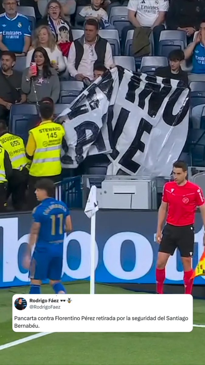 #Fútbol2Day - 🇪🇸 "Florentino Culpable", la pancarta de un hincha de Real Madrid, la cual fue retirada por la seguridad del Bernabéu.