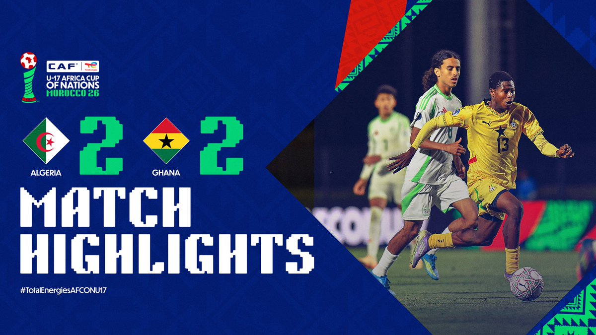 🎥 HIGHLIGHTS: 🇩🇿 2-2 🇬🇭 Down by two and refusing to quit. Algeria fought back to earn a point against Ghana. 🤝 #TotalEnergiesAFCONU17