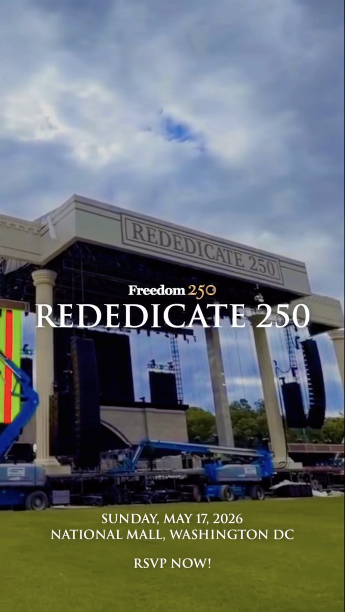Rededicate 250 is coming to life in the heart of Washington, D.C. and it’s going to be one of the most unforgettable moments leading into America’s 250th anniversary. The stage is up. The National Mall is transforming. History is calling. RSVP FOR THIS SUNDAY, MAY 17! 🇺🇸🙏