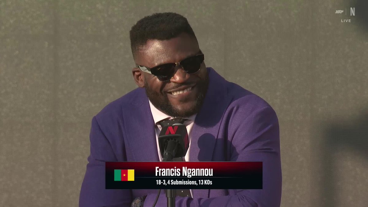 Francis Ngannou reacts to news that Jon Jones will be in attendance on Saturday: “Jon should be learning some tricks by now to understand how business works. If I see him around, I’ll give him some advice for business.”