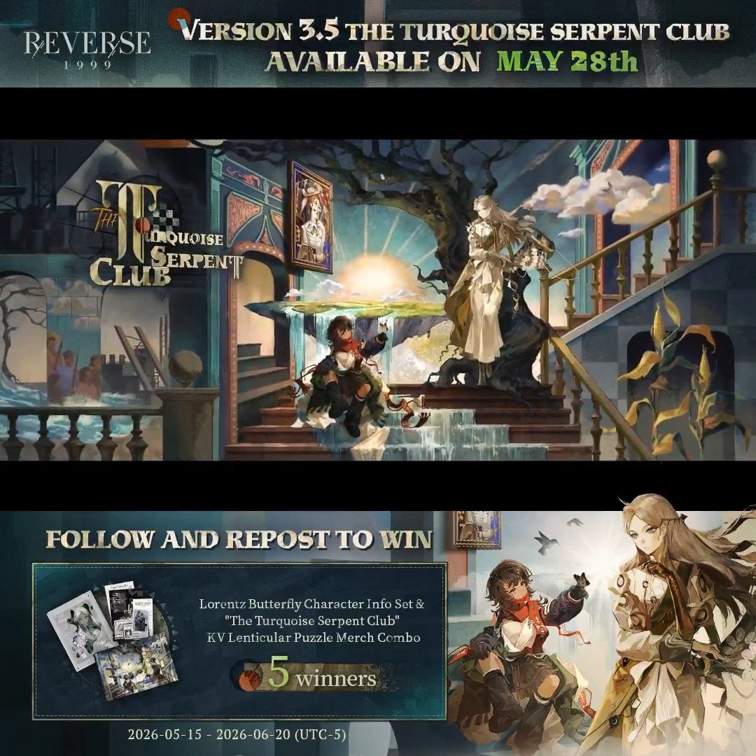 Version 3.5 Trailer - The Turquoise Serpent Club | Reverse: 1999 A single painted hummingbird bursts from the worn brushstrokes. Version 3.5 will be available on May. 28th (UTC-5). [Giveaway] 1. Follow Reverse: 1999 | Version 3.5 Available Now 2. RT trailer before Jun 20th