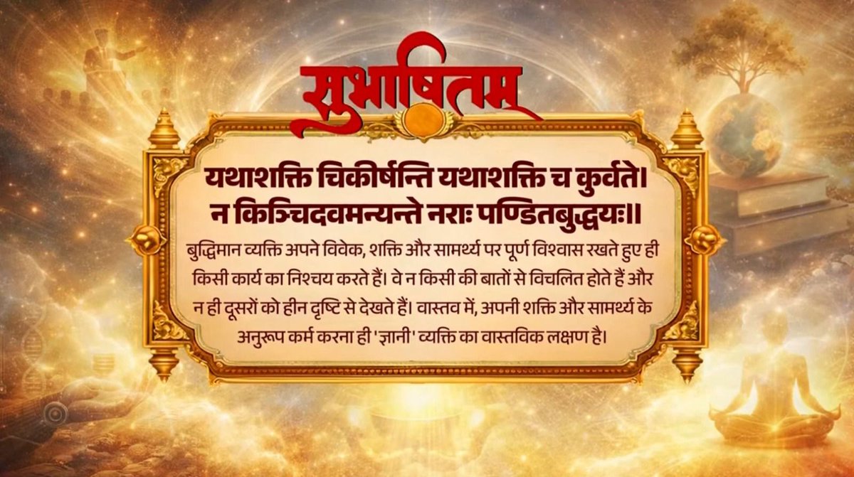 देशवासियों के इन्हीं गुणों से भारत आज अपने सामर्थ्य को निरंतर बढ़ा रहा है… यथाशक्ति चिकीर्षन्ति यथाशक्ति च कुर्वते। न किञ्चिदवमन्यन्ते नराः पण्डितबुद्धयः॥