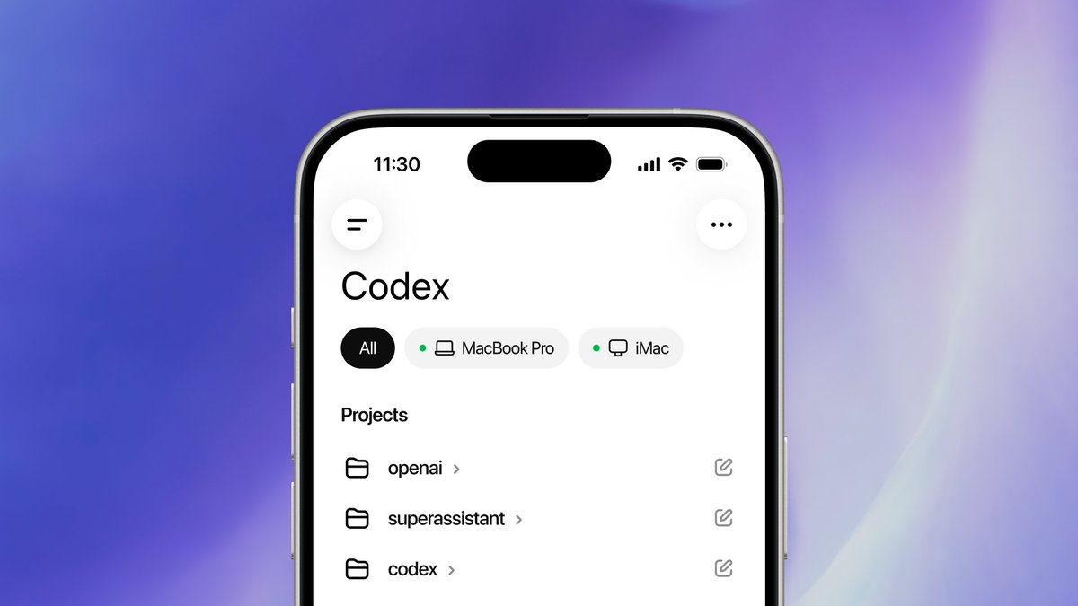 Touch grass and leave your laptop—Codex is now on your phone. Now in preview on the ChatGPT mobile app.