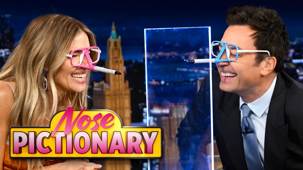 Sienna Miller & Jimmy have to draw clues using only their noses in Nose Pictionary! 👃 #FallonTonight