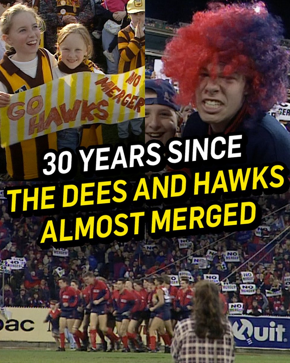 It's 30 years this year since the failed Melbourne Hawks merger. With the Dees meeting the Hawks this weekend, we thought we'd wheel out some snippets showcasing the emotions experienced by both sets of supporters back in '96. #TheFrontBar | Wednesday | 8.30pm AEST ๐บ
