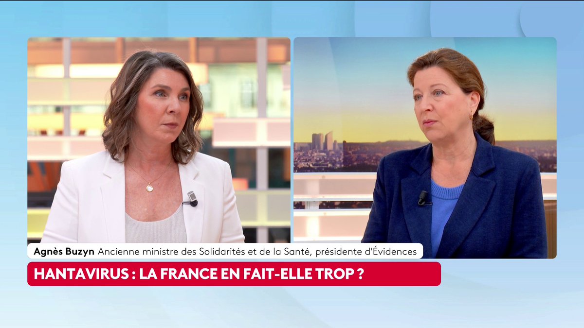 🔴 Hantavirus : "Plus on avance dans la durée d'incubation, plus on est rassurés de voir qu'il n'y a pas de cas parmi les cas contact", déclare l'ancienne ministre de la Santé Agnès Buzyn. "Ce scénario permet d'envisager que le foyer épidémique s'éteigne." #canal16