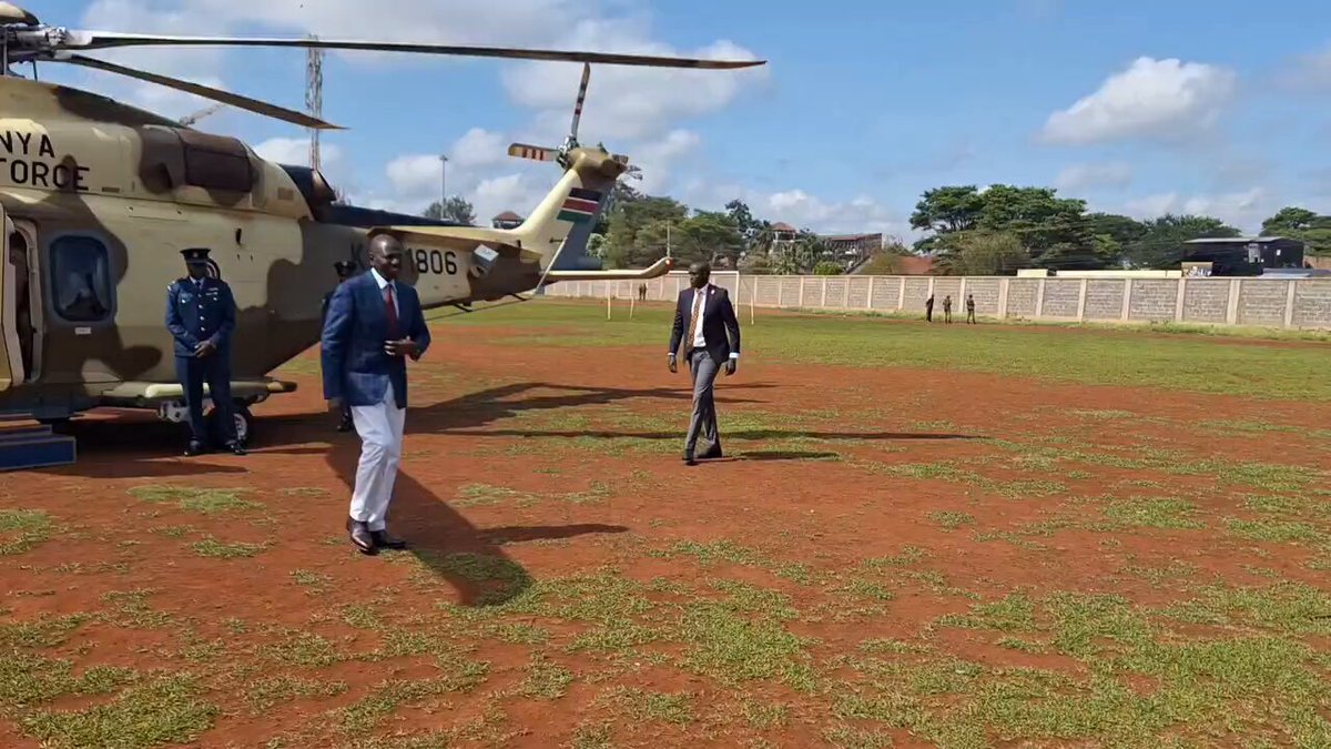 President William Ruto has landed in Thika, Kiambu County, for Thika school 70th Anniversary.