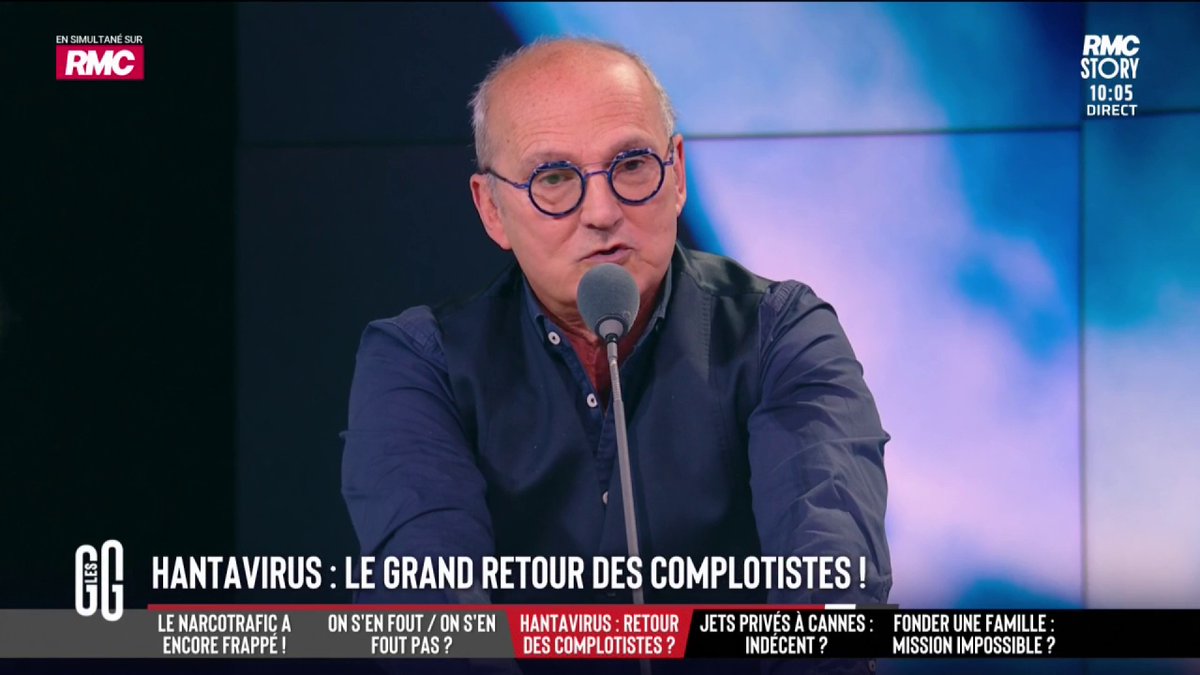🦠 Hantavirus : le grand retour des complotistes. 🗣️ DrJérômeMarty : "Le gouvernement a parfaitement bien agi. On a 1 cas malheureux en France. Mais ça va s'arrêter là. On se calme, on boit frais." #GGRMC