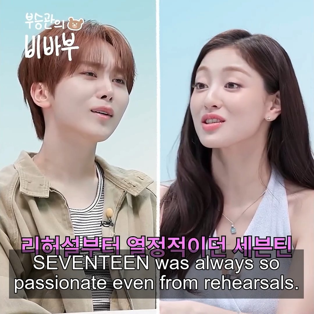 Jihyo talking about SEVENTEEN being so passionate even during music show rehearsals and Seungkwan saying it's because they wanted to look cool cause TWICE was watching 😭