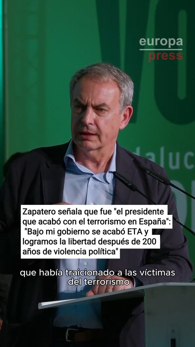 Zapatero señala que fue "el presidente que acabó con el terrorismo en España": "Bajo mi gobierno se acabó ETA y logramos la libertad después de 200 años de violencia política"