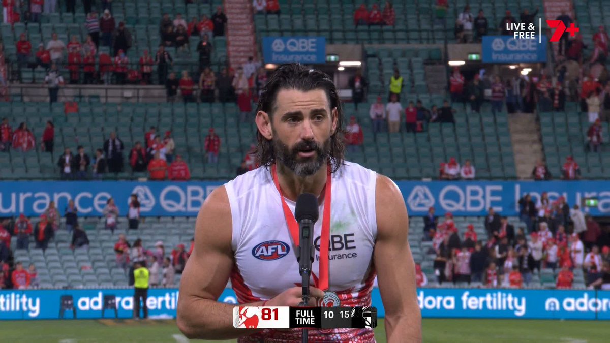 The winner of the Goodes O'Loughlin Medal is Brodie Grundy 🏅 - 34 disposals - 24 contested possessions - 12 clearances #AFLSwansPies