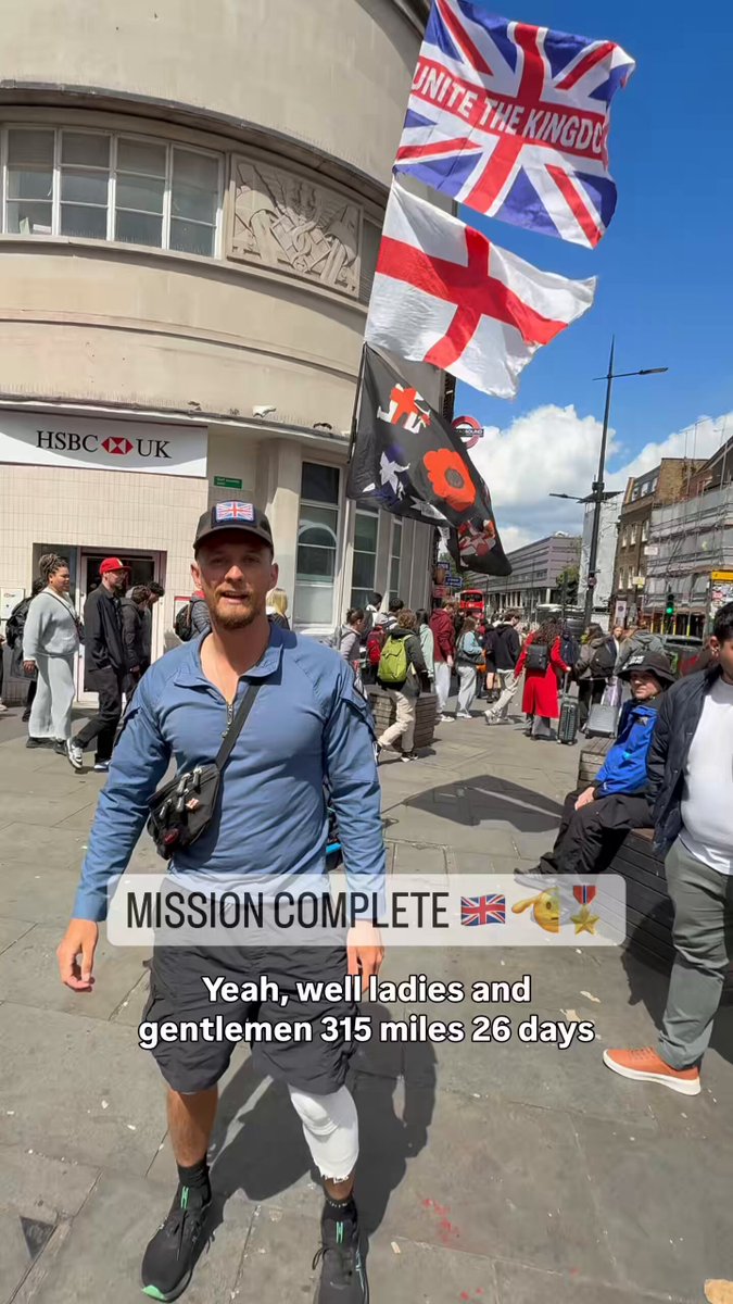 We’ve done it. 315 miles walked. Over £10,000 raised with Gift Aid for homeless veterans. And now we’re in Central London, ready for Unite the Kingdom tomorrow. What a mad journey it’s been........ I set off wanting to do something meaningful for a proper cause, and along the way I saw the best of ordinary proper English fuckin people. Working people. Good people. People stopping to help, offering food, water, words of support, a place to rest, a few quid for the cause, or simply a bit of hope when I needed it most. That’s what’s stayed with me. For all the doom and gloom, there is still a strong heart beating in this country. There is still kindness and decency in our people. I saw that with my own eyes every day on the road, and it’s restored a lot of faith in me. This walk was for homeless veterans. Men who served this country and ended up forgotten and left behind. That should never sit right with any of us. So to have raised over £10,000 with Gift Aid for them is something I’m massively proud of, and that is down to every single person who got behind this. I also want to say this. Not everyone wished me well. There was hatred, abuse, and people who wanted to see me fail. Some even wanted worse. But I’m not carrying that with me. First of all - fuck them but more importantly I forgive them. I’ve got no interest in bitterness. This journey was about something bigger than that. We made it here. Proper fackin job. And I just want to say a genuine thank you to everybody who donated, shared the page, followed the journey, messaged support, or helped me along the way. You helped make this happen. For the veterans. For the working class. For the people of this country. We’re here London 🇬🇧🇬🇧🇬🇧🇬🇧🇬🇧🇬🇧