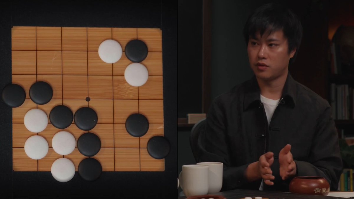 New blackboard lecture w Eric Jang He walks through how to build AlphaGo from scratch, but with modern AI tools. Sometimes you understand the future better by stepping backward. AlphaGo is still the cleanest worked example of the primitives of intelligence: search, learning from experience, and self-play. You have to go back to 2017 to get insight into how the more general AIs of the future might learn. Once he explained how AlphaGo works, it gave us the context to have a discussion about how RL works in LLMs and how it could work better – naive policy gradient RL has to figure out which of the 100k+ tokens in your trajectory actually got you the right answer, while AlphaGo’s MCTS suggests a strictly better action every single move, giving you a training target that sidesteps the credit assignment problem. The way humans learn is surely closer to the second. Eric also kickstarted an Autoresearch loop on his project. And it was very interesting to discuss which parts of AI research LLMs can already automate pretty well (implementing and running experiments, optimizing hyperparameters) and which they still struggle with (choosing the right question to investigate next, escaping research dead ends). Informative to all the recent discussion about when we should expect an intelligence explosion, and what it would look like from the inside. Timestamps: 0:00:00 – Basics of Go 0:08:06 – Monte Carlo Tree Search 0:31:53 – What the neural network does 1:00:22 – Self-play 1:25:27 – Alternative RL approaches 1:45:36 – Why doesn’t MCTS work for LLMs 2:00:58 – Off-policy training 2:11:51 – RL is even more information inefficient than you thought 2:22:05 – Automated AI researchers