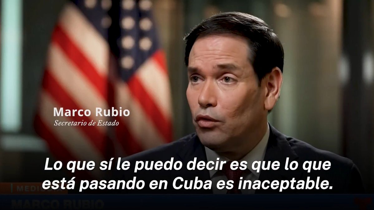 Secretario Rubio: Lo que está pasando en Cuba es inaceptable y es una amenaza para EE.UU. tener un Estado fallido a 90 millas de nuestra costa. Es importante que el pueblo cubano sepa que hay disponible comida, medicina y ayuda humanitaria en exceso de $100 millones que el régimen no está dando la oportunidad de distribuir.