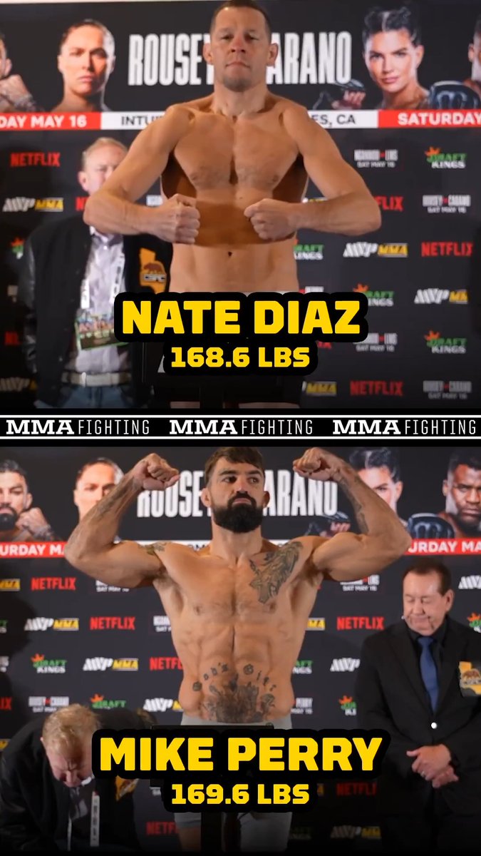 Nate Diaz and Mike Perry are on weight for their fight on the #RouseyCarano card in Los Angeles 👊⚖️