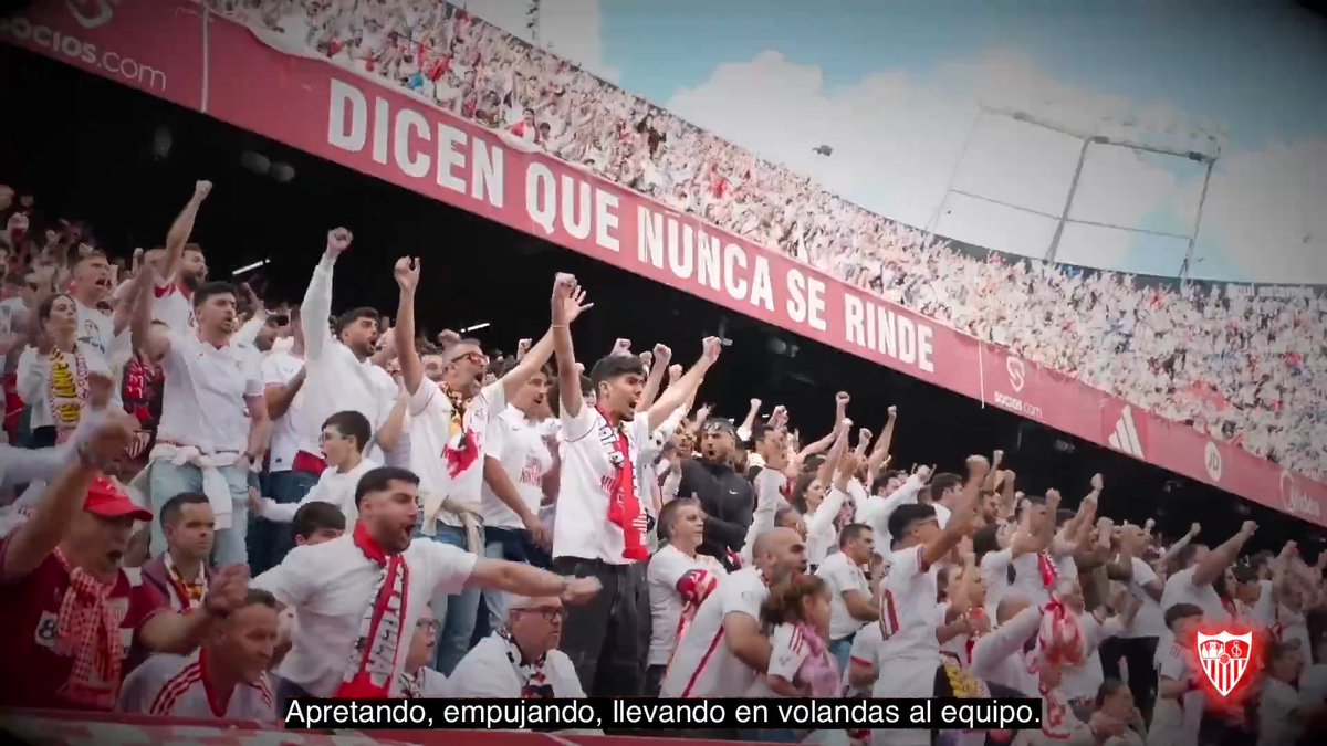 Este domingo os necesitamos de nuevo, sevillistas 🏟️❤️ 💪🏽 ❞𝐀𝐩𝐫𝐞𝐭𝐚𝐧𝐝𝐨, 𝐞𝐦𝐩𝐮𝐣𝐚𝐧𝐝𝐨, 𝐥𝐥𝐞𝐯𝐚𝐧𝐝𝐨 𝐞𝐧 𝐯𝐨𝐥𝐚𝐧𝐝𝐚𝐬 𝐚𝐥 𝐞𝐪𝐮𝐢𝐩𝐨❞ #SevillaRealMadrid