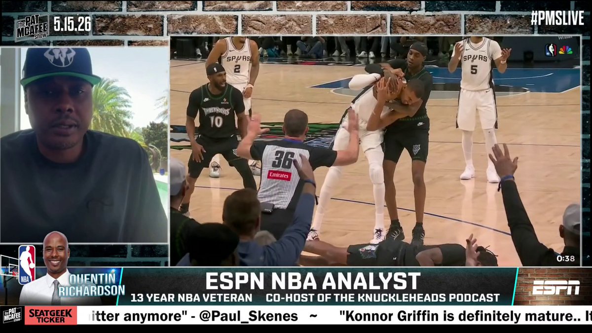 "I loved everything about it. ... He may need to do it another time or two before people really just leave him alone and stop swinging at the ball." Quentin Richardson thinks Wemby elbowing Naz Reid was about respect 👀 (via Pat McAfee)