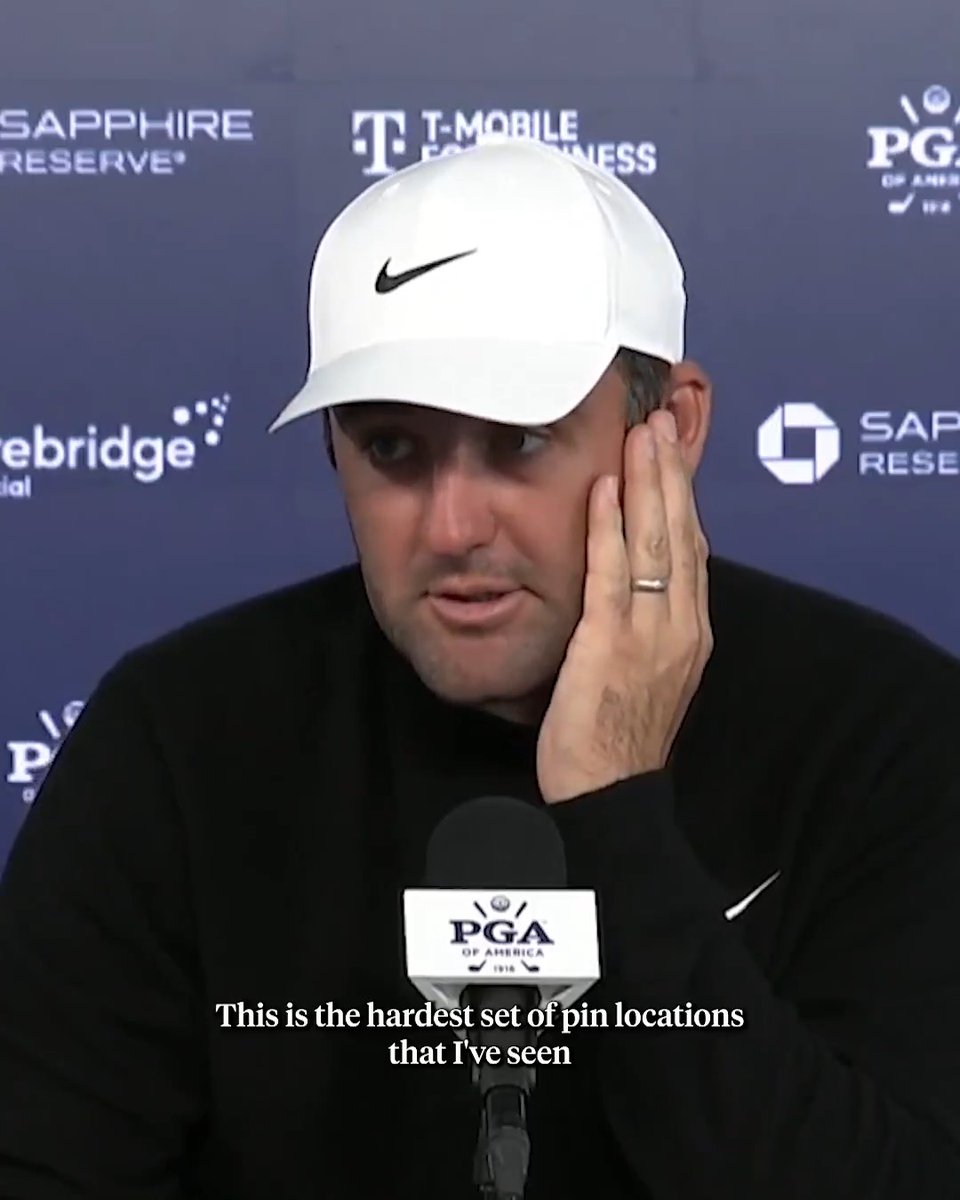 "This is the hardest set of pin locations that I've seen since I've been on Tour, and that includes U.S. Opens, that includes Oakmont." Scottie Scheffler on the pin placements at Aronimink. 😳