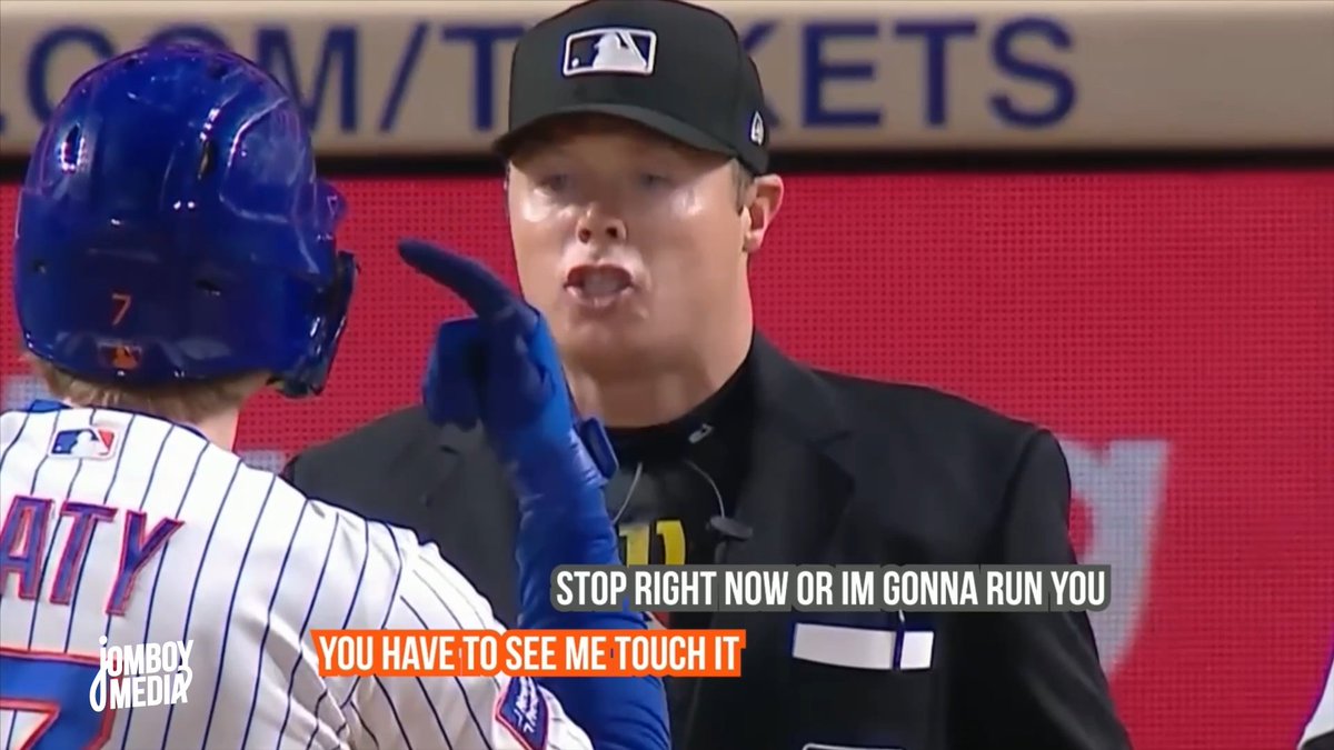 Umpire forces Mets batter Brett Baty to use a challenge even though he never touched his helmet, a breakdown