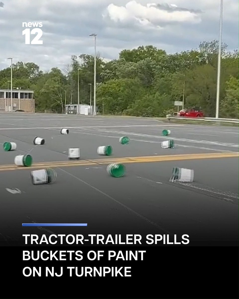 PAINT SPILL: Police say a tractor-trailer spilled 150 buckets of paint on the New Jersey Turnpike. - #NewJersey #NJTurnpike