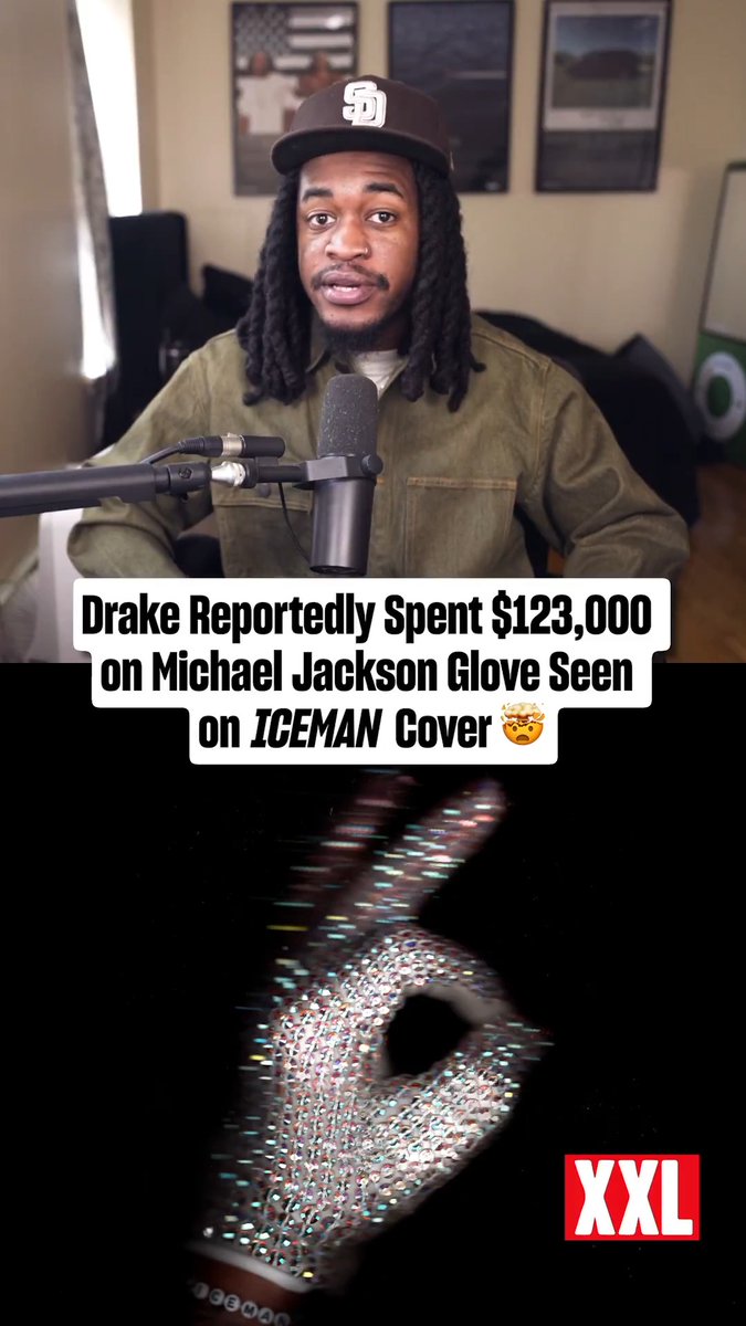 Drake reportedly spent $123,000 on the Michael Jackson glove now seen on the cover of ICEMAN. Drake first showed off the piece in 2023 after tying MJ for the most Billboard Hot 100 No. 1 songs by a male solo artist. The Swarovski crystal-covered glove is tied to Michael Jackson’s legendary 1984 Victory Tour. Thoughts? ⬇️