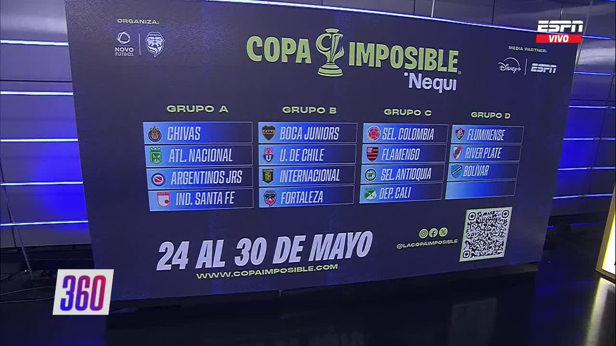 ¡LISTOS LOS GRUPOS! 🏆⚽ Grupos de infarto. Del 24 al 30 de mayo podrás disfrutar de la COPA IMPOSIBLE. ¡No te la puedes perder! ▶️ Mira #ESPNF360COLOMBIA en el Plan Premium de #DisneyPlus