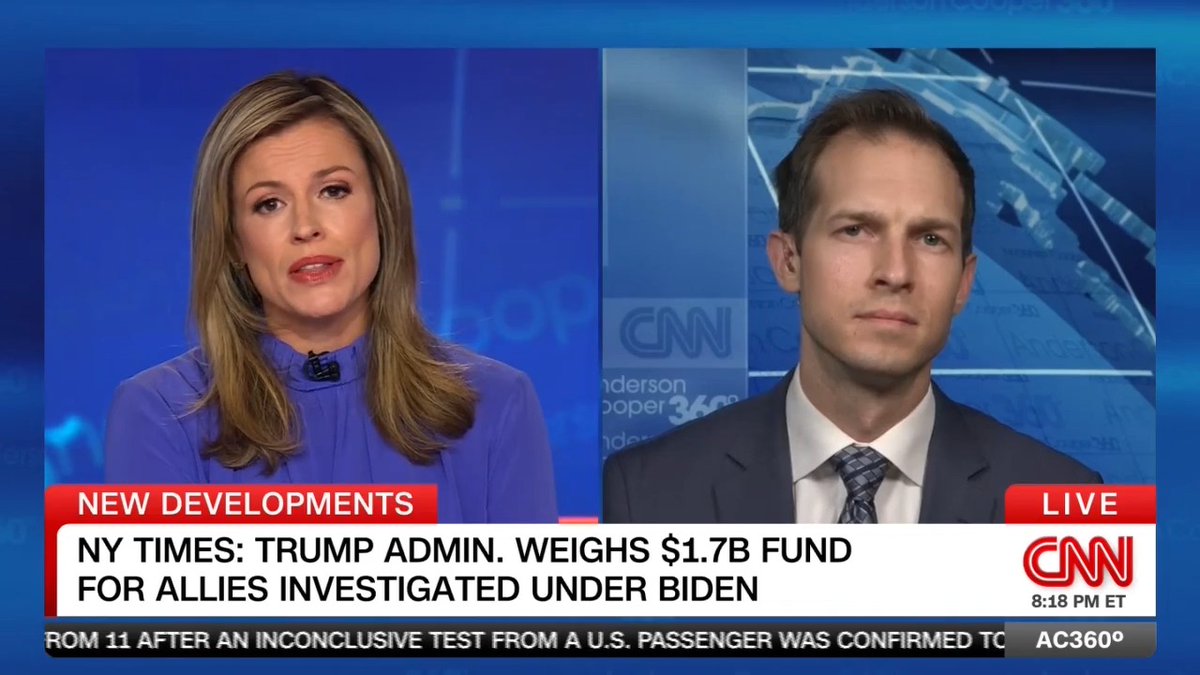 The New York Times reports the Trump admin. is weighing the creation of a $1.7 billion fund to pay the president's allies investigated by the Biden administration. Rep. Jake Auchincloss slams the idea and says the president is using his power "to enrich himself and his family."