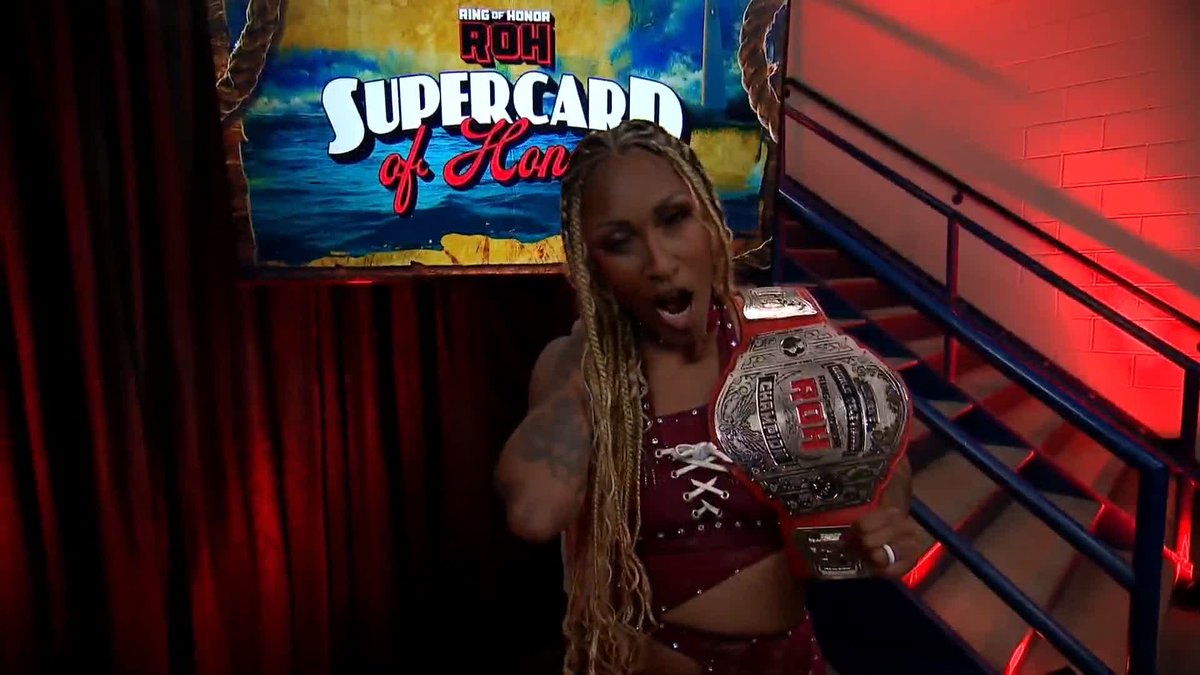 ROH Women’s World Television Champion Red Velvet is feeling confident after a successful defense of her title on #ROHSupercard, and has issued a HUGE challenge to TBS Champion Willow Nightingale for #AEWCollision! Watch #ROHSupercard of Honor LIVE on Honor Club!