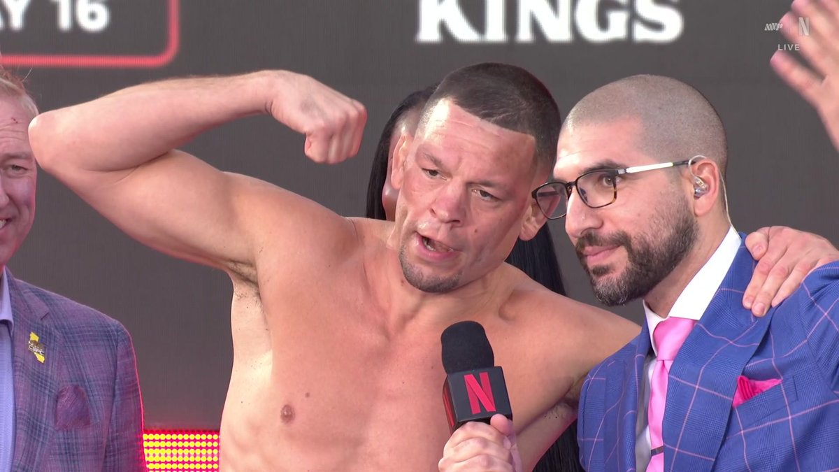 Nate Diaz started choking @ArielHelwani at the weigh-in 😂 #RouseyCarano TOMORROW, May 16 9 PM ET | 6 PM PT LIVE on Netflix