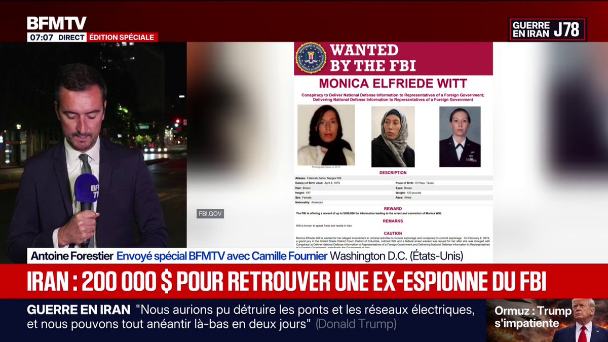 Le FBI propose 200.000 dollars pour toute information sur une ex-spécialiste du renseignement de l'armée de l'air, accusée d'espionnage au profit de l'Iran