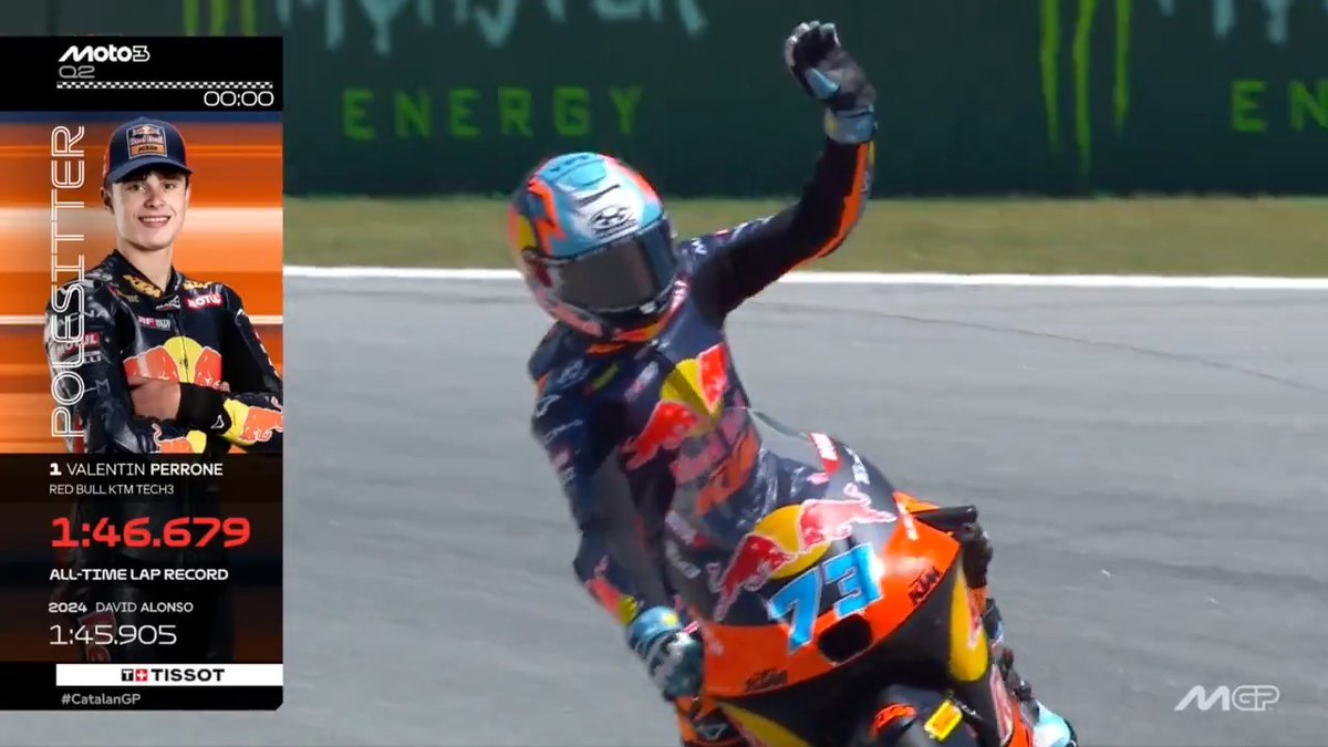 POLE PARA EL ARGENTINO PERRONE EN MOTO 3 🇦🇷 La primera del año. Pasó del P14 al P1 😮‍💨 (el otro argentino Morelli quedó P5)